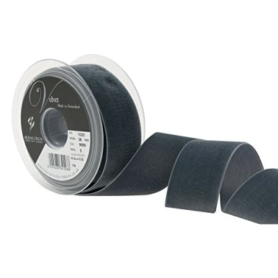 Image of Berisfords Velvet Ribbon, Gris Fonce, 10.2 x 4.5 cm