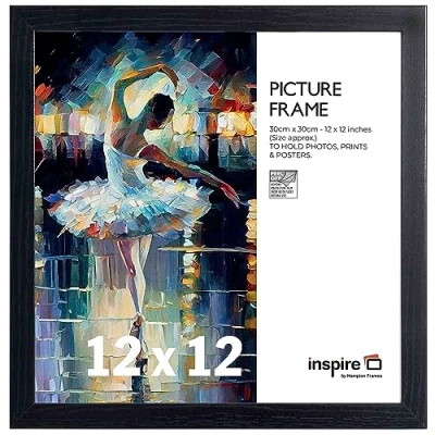 Image of Inspire By Hampton OXFORD 12x12 (30x30cm) Black Picture Photo Frame Plexi (Non Glass) 1 Pack IBHOXF1212NGPK1