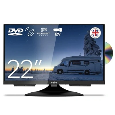Image of Cello C2224F 12 volt and mains 22 inch Traveller Caravan Frameless TV Freeview HD DVD Full 1080P Built in Satellite Pitch Perfect Speakers Made the UK 2024 Model