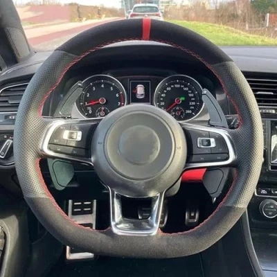 Image of AOOSIR Steering Wheel Protector Customized Car Cover Hand Sewing Braid For VW Golf 7 GTI MK7 Polo Scirocco 2015 2016 (Color : Style 4)
