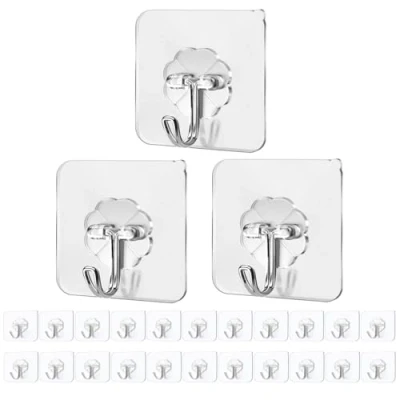 Image of PAIDASHU Self Adhesive Hooks,25 Pack Heavy Duty Wall Hooks, Max 10KG/22lb,Nail Free Sticky Hangers,for Bathroom, Kitchen, Towels, and More