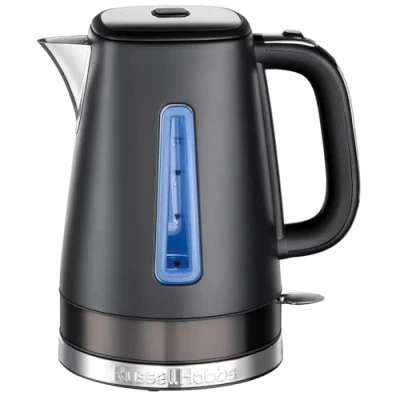 Image of Russell Hobbs Electric Kettle (1.7L, Stainless steel with Matte design, Rapid boil, Removable anti scale filter, Water level indicator, Perfect pour, 3000W) Black 26140