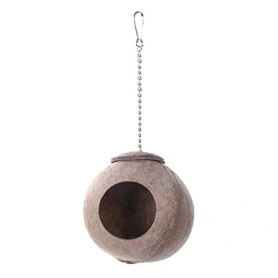 Image of Andifany Natural Coconut Shell Bird Nest House Hut For Pet Parrot Budgies Parakeet Cockatiels Conure Canary Finch Cage Hamster Rat Gerbil Mice Seed Feeder Toy Nesting Box