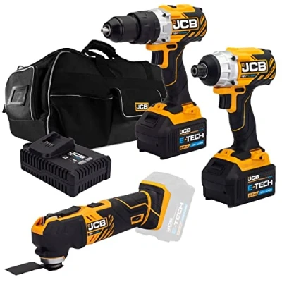 Image of JCB 18V Brushless Cordless Combi Drill, Impact Driver &amp; Multi Tool, 2X 5.0Ah Battery, Fast Charger, 26&quot; Wheeled Power Tool Bag, 3 Year Warranty