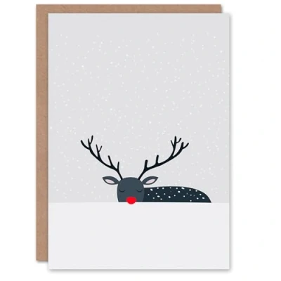 Image of Wee Blue Coo Greeting Card Rudolph Red Nose Reindeer Hiding In Snow Modern Blank For Him Or Her Art Xmas Christmas