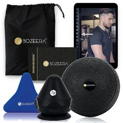 Image of BOZEERA Trigger Point Massager Set 2X Deep Tissue Knot &amp; 1x Ball Foot, Neck Relief, Myofascial Release Handheld with Suction Cup Includes Video, Booklet Bag