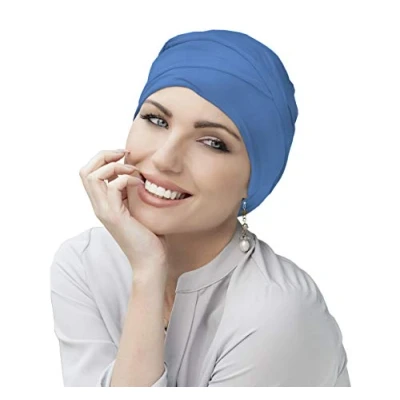 Image of MASUMI Chemo Organic Headwear Scarlet Turban Hat Cancer for Women with Hair Loss Alopecia Hats &amp; Coverings 95% Cotton (Colour: Blue Ocean)