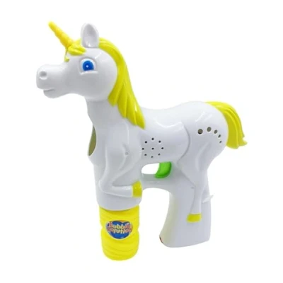 Image of Smiffys LED Light Up Unicorn Bubble Gun with Pot, Batteries Included, Leisure Products Fancy Dress, Child Dress Jokes &amp; Novelties