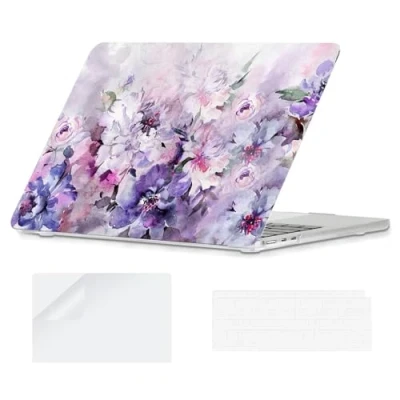 Image of YOPAS Case Compatible with MacBook Air 13.6 inch 2024 2022 Release A3113 A2681, Plastic Pattern M2 M3 13 Keyboard Cover&amp;Screen Protector, Floral