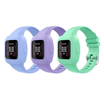 Image of MoKo 3 Pack Strap Compatible with Garmin Vivofit jr. Fitness Tracker for Kids, Soft Silicone Adjustable Replacement Band Wristband Bracelet, Light Green &amp; Purple Blue