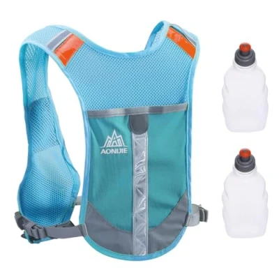 Image of TRIWONDER Reflective Hydration Running Vest Backpack Bag Pack for Marathon Hiking Cycling (Blue with 2 Water Bottles)