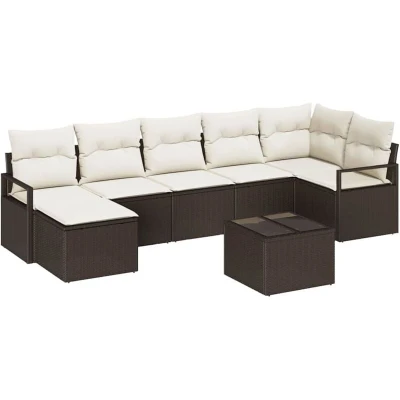 Image of vidaXL 7 Piece Garden Sofa Set with Cushions Grey Poly Rattan