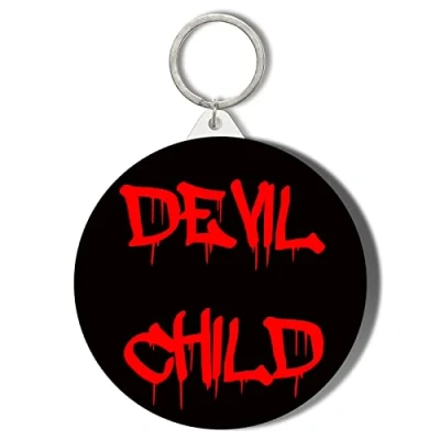 Image of Gift Insanity HUMOUR DEVIL CHILD RED ON BLACK Small 45mm Keyring
