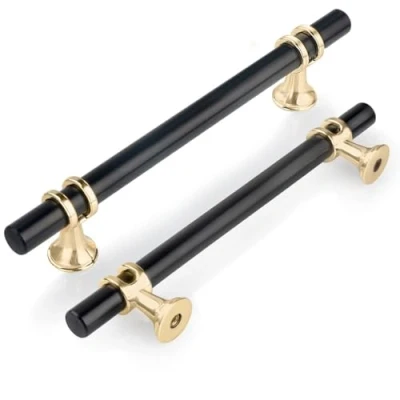 Image of YODB 6PCS 128mm Kitchen Cupboard Handle, Cabinet Door T Bar Handle Zinc Alloy Solid Pull Handles for Drawer Wardrobe Furniture Sideboard with Screws Black Golden Base