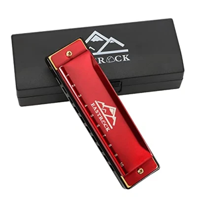 Image of EastRock Harmonica 10 Holes 20 Tunes, Key of C, Mouth Organ for Beginner Adults Kids, Mini Blues with Case and Cleaning Cloth (10 Holes, Red)