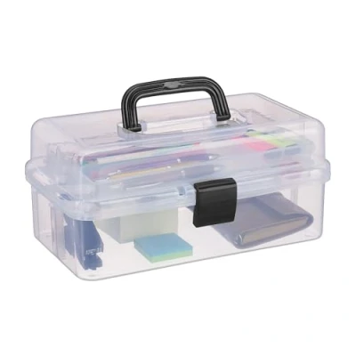 Image of Relaxdays Storage Box with 9 Compartments, Sorting for Craft &amp; Art Supplies, Sewing Kit, 14.5 x 33 19 cm, Clear/Black