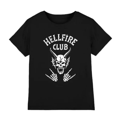Image of Stranger Things Hellfire Club Bones Kids T Shirt, Black, 7 8 Years