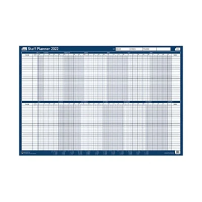 Image of Sasco 2022 Staff Year Wall Planner with wet wipe Pen &amp; sticker pack, Blue, Board Mounted, 915W x 610mmH, 2410166