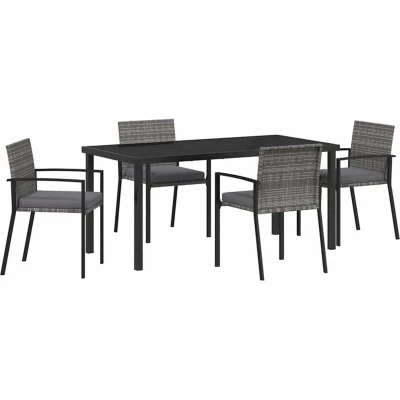 Image of vidaXL 5 Piece Garden Dining Set Grey Poly Rattan