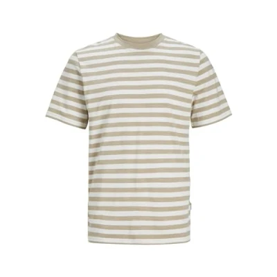 Image of JACK &amp; JONES Men&#039;s Striped Crew Neck T Shirt, Fields Of Rye, M
