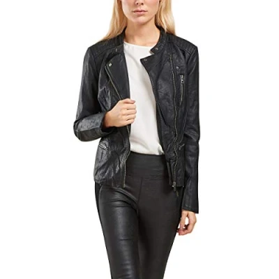Image of ONLY Women&#039;s Onlfreya Faux Leather Biker Otw Noos Jacket, Black, 34