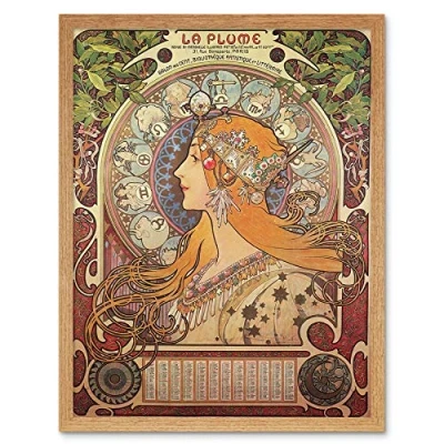 Image of Wee Blue Coo Alphonse Mucha Nouveau Old Master Painting Art Print Framed Poster Wall Decor 12X16 Inch
