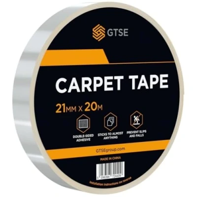 Image of GTSE 1 Roll, Extra Strong Double Sided Carpet Tape, 21mm x 20m Heavy Duty Rug Tape for Home &amp; Professional Use Residue Free Removal, Multi Surface Adhesion
