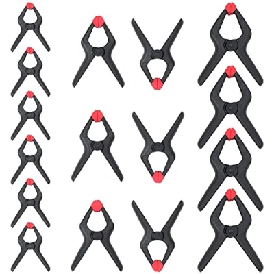 Image of WORKPRO 16 Piece Heavy Duty Plastic Nylon Spring Clamps Set, for Photography, Tarpaulin, Crafts, Garden, Patio, 6 1/2 Inches x 4pc, 4 6pc, 3 3/8 6pc)