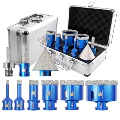 Image of Diamond Core Drill Bit Set for Porcelain Tile Ceramic Marble Granite Drilling,BRSCHNITT 6 8 10 20 25 35 38 50 68mm Vacuum Brazed Hole Saw with M14 Thread