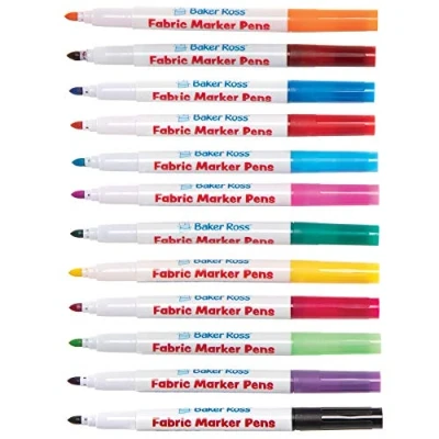 Image of Baker Ross AT481 Fabric Pens Pack of 12, Assorted Selection Markers for Cloth and Kids Arts Crafts,Pink
