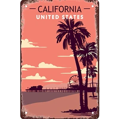 Image of AZOLID Tin Signs Retro California Travel Vintage Funny Home Kitchen Bar Club Cave Rustic Wall Art Decor 30x20CM