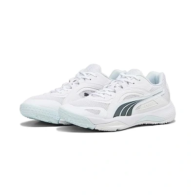 Image of Puma Unisex Adults Solarstrike Ii Indoor Court Shoes, White Shadow Gray Nitro Blue, 10 UK