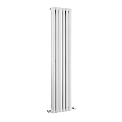 Image of Nuie Hudson Reed HSA002 Salvia Modern Vertical Double Panel Bathroom Radiator, 1500mm x 383mm, High Gloss White, Set of 2 Pieces