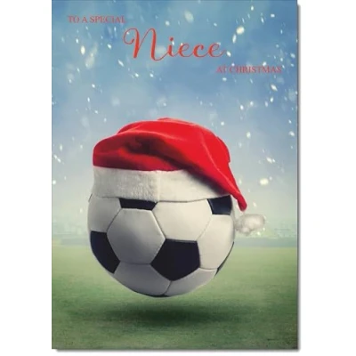 Image of doodlecards Niece Christmas Card Football with Santa Hat Medium Size Plain Envelope