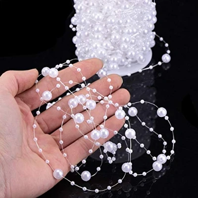Image of 30Metre Fishing Line Artificial Pearls String Beads Chain Garland Flowers Wedding Party Decoration,Party Supplies (White)