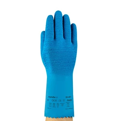 Image of Ansell VersaTouch 62 401 Natural rubber latex gloves, chemical &amp; liquid protection, Blue, Size 8 (Pack of 6 pairs)