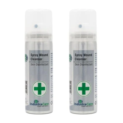 Image of IndustraCare 70ml Spray Wound Cleanser Clean &amp; Disinfect Minor Wounds, First Aid Aerosol Twin Pack