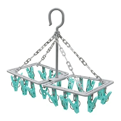 Image of JVL Folding Sock Dryer Complete with 20 Piece Clothes Peg, Aqua, Grey, White, One Size, 19 291