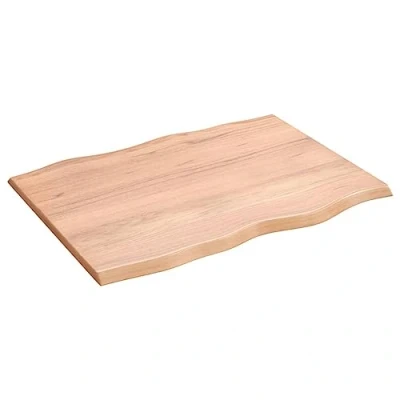 Image of vidaXL Solid Oak Wood Table Top with Live Edge, Light Brown, Varnished, 80x60x2cm, Versatile for Home and Commercial Use