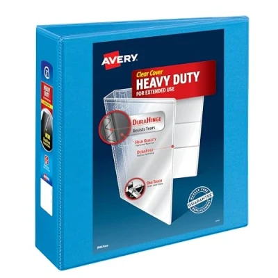 Image of Avery Heavy Duty View 3 Ring Binder, 3&quot; One Touch Slant Rings, Holds 8.5&quot; x 11&quot; Paper, 1 Light Blue Binder (05601)