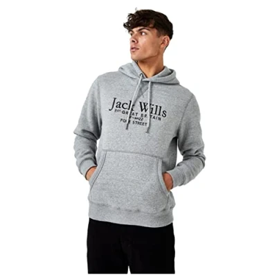 Image of Jack Wills Mens Batsford Graphic Logo Hoodie Grey Marl L