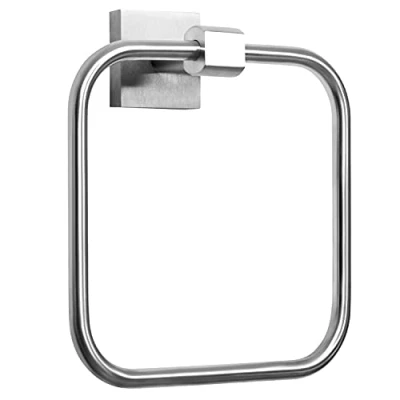 Image of HouseAid Square Hand Towel Ring for Bathroom Stainless Steel Holder Modern Hanger Wall Mounted Brushed Nickel