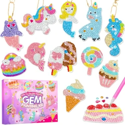 Image of Jovicos Arts and Crafts for Kids Toys Age 6 7 8 9 10, Make Your Own GEM Keychains Diamond Painting Kits Ages 5 12, Art Set Kids, Birthday Presents Gift 10 Year Old Boy Girls