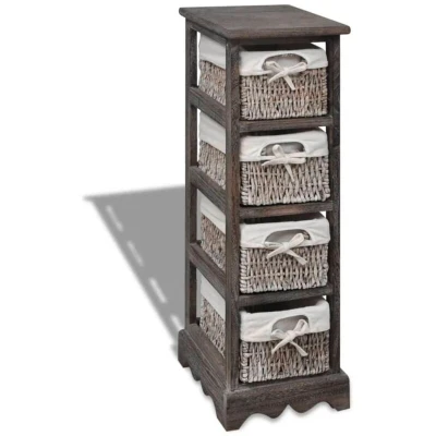 Image of vidaXL Wooden Storage Rack 4 Weaving Baskets Brown