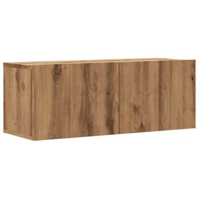 Image of vidaXL wall mounted tv cabinet artisan oak floating media unit with storage engineered wood modern stand 80x30x30 cm