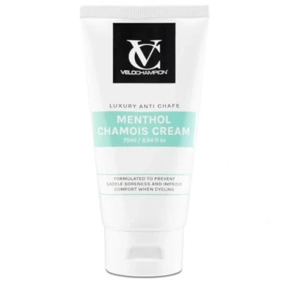Image of VeloChampion Luxury Menthol Chamois Cream for Cyclists, Runners. Vegan Anti Chafing Reduces Saddle Sores &amp; Friction (75 ml / 2.54 fl oz)