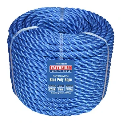 Image of Faithfull FAIRB22080 Blue Poly Rope Coil 8mm Dia x 220M Max Load 100kg, Breaking Strain 800kg