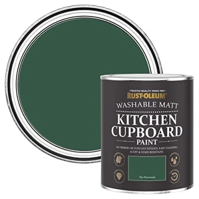 Image of Rust Oleum Green Kitchen Cupboard Paint in Matt Finish The Pinewoods 750ML