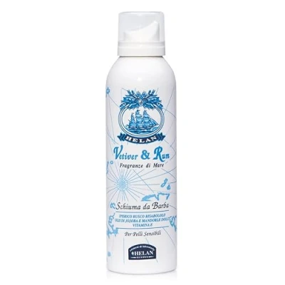 Image of Helan Vetiver &amp; Rum Shaving Foam for Men against Irritation Redness, Gentle Emulsion Promotes Razor Smoothness on Skin, Emollient Nourishing with Sweet Almond Jojoba Oil Made in Italy 200 ml