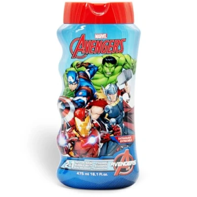 Image of Avengers Kids 2 in 1 Bubble Bath &amp; Shampoo Gentle, Paraben Free Hair Wash with Vitamin E A, pH Balanced for Sensitive Skin Lightly Scented, Safe Children Aged 3+, 475ml